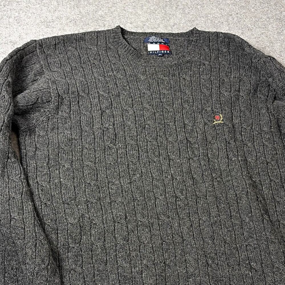 Vtg Tommy Hilfiger Shetland wool cable knit sweater xl Quiet Luxury Y2K